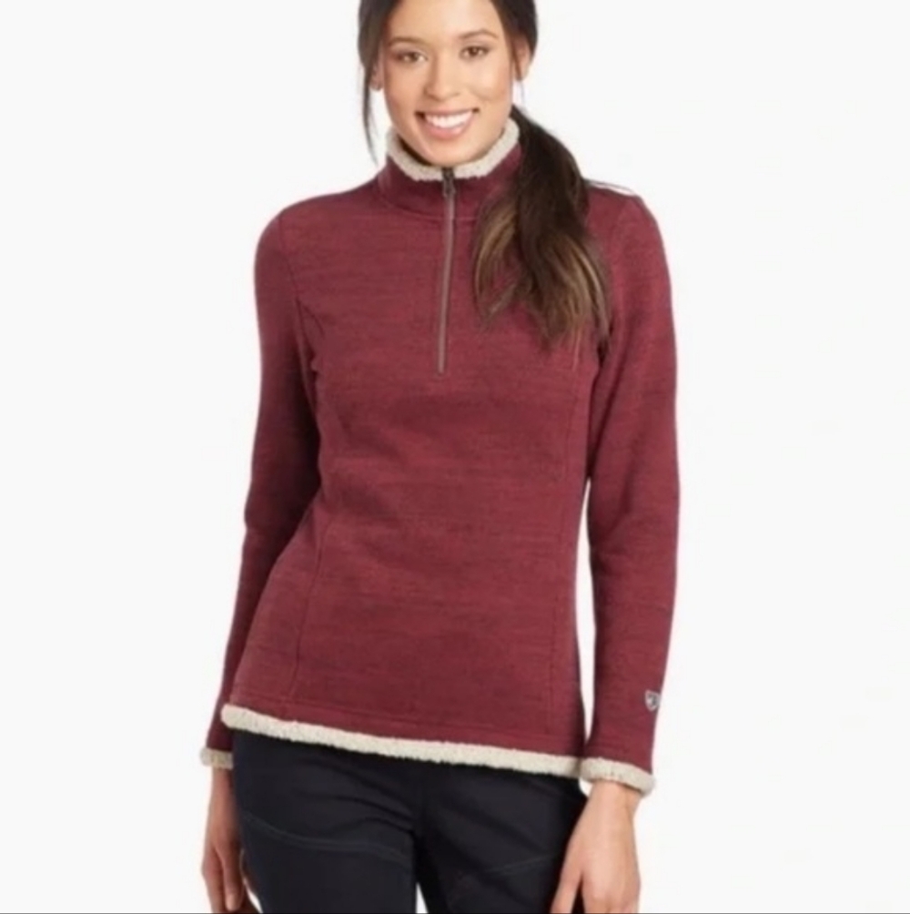 Kuhl | Alaska Sherpa Quarter Zip Pullover Fleece Sweater Maroon Burgundy Medium